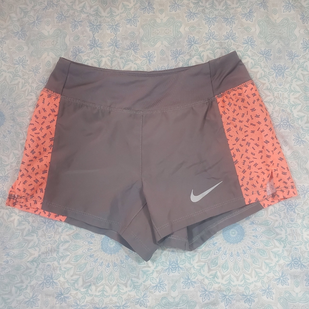 NIKE Girls Dri Fit Running Shorts Gray/Orange Girls Size XS NWT